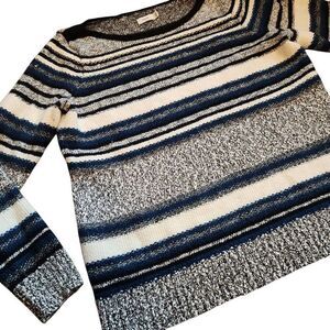 Vince Sweater Womens Large Wool Blend Heavy Knit Boucle Striped Sweater, Dark Bl
